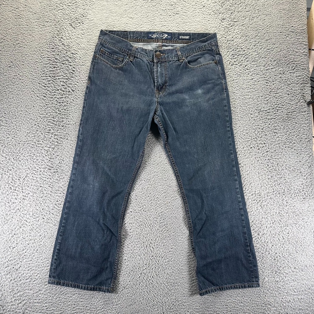 Vintage Seven7 Jeans Mens 36x28 Blue Cotton Denim Straight Faded Workwear Baggy
